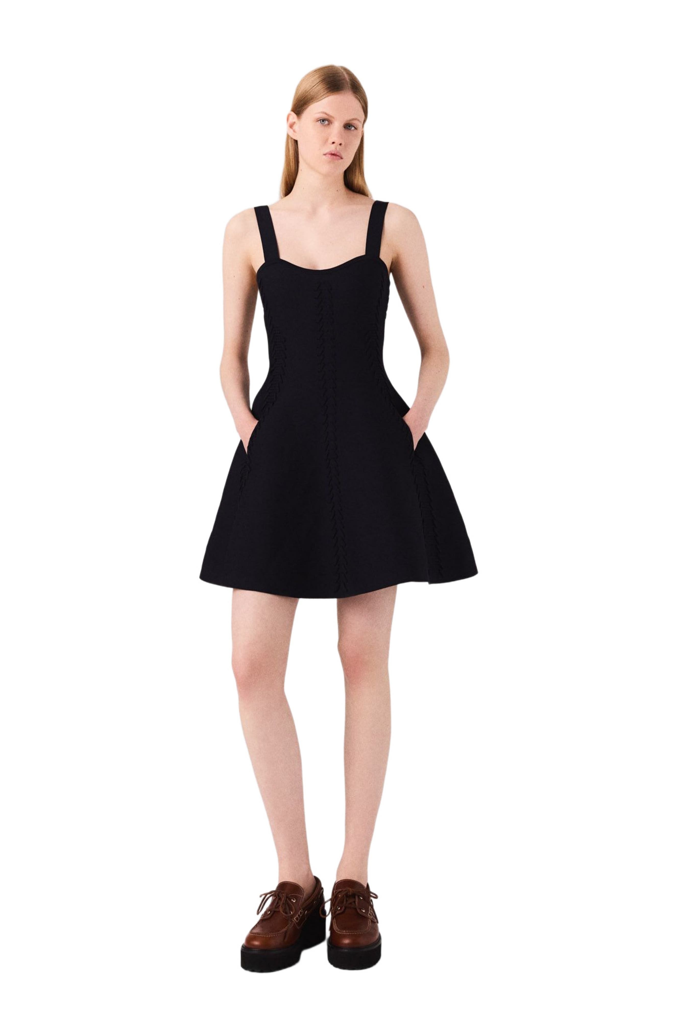 maje Mini knitted babydoll dress in Navy at Nordstrom - 3