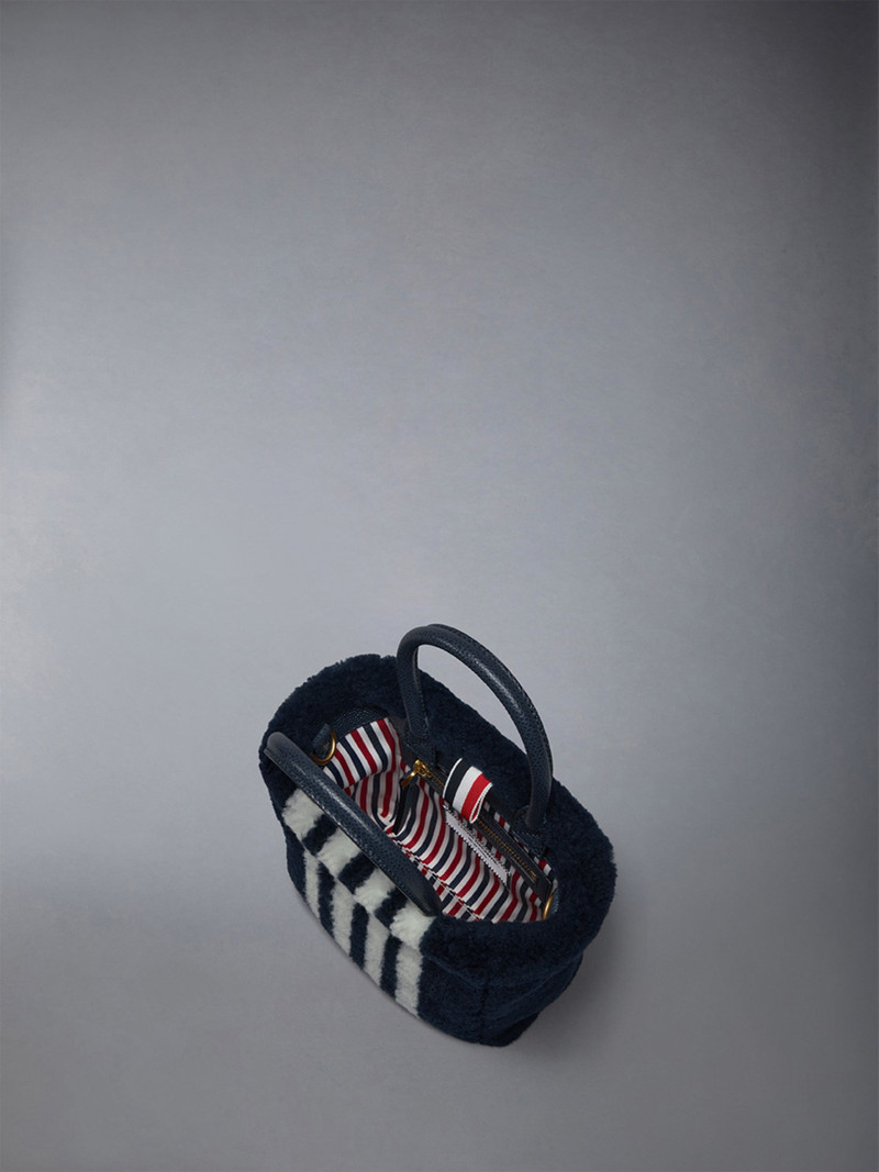 Small Book Tote W/ Intarsia 4bar in Curly Merino Shearling 4