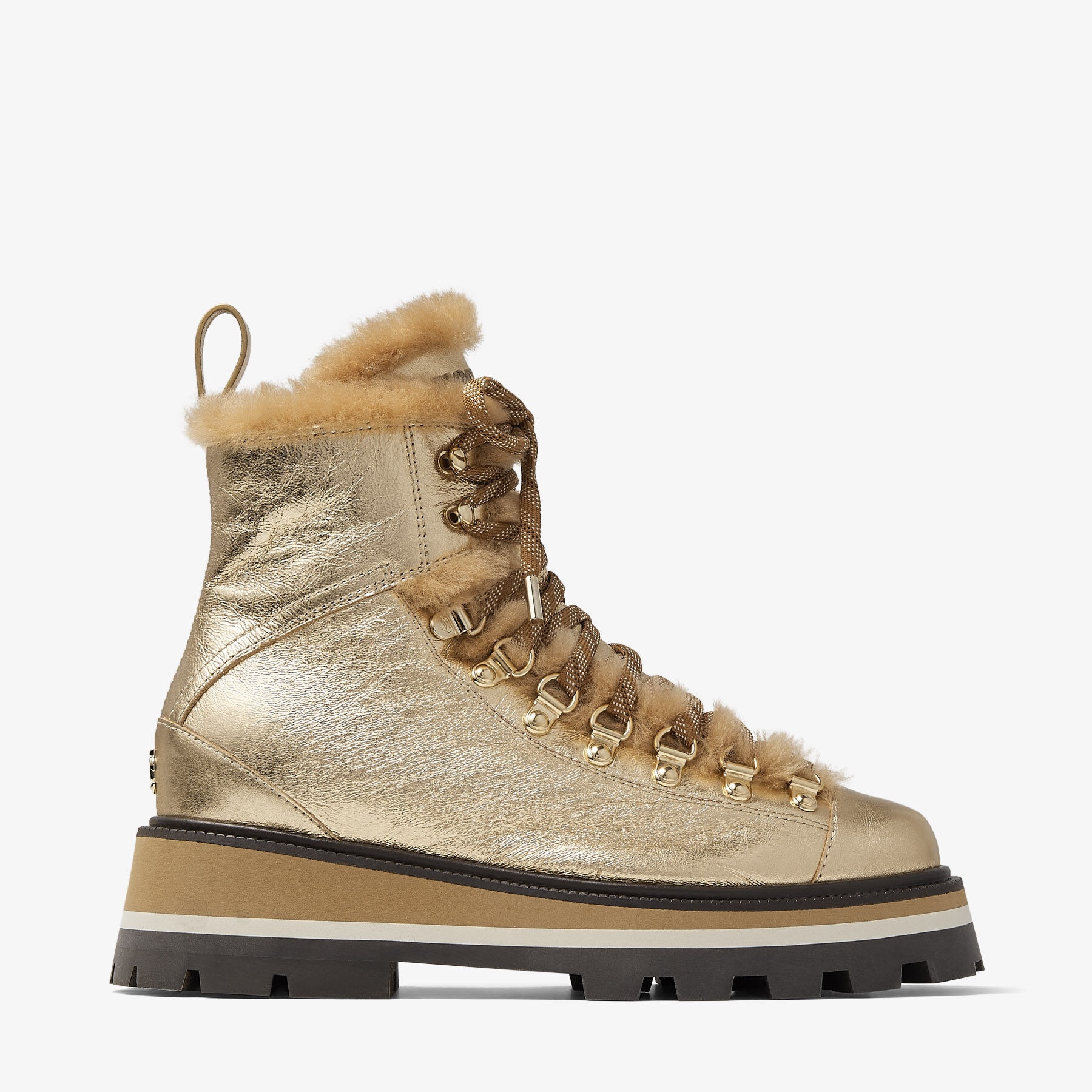 Chike Shearling
Gold Metallic Nappa Ankle Boots with Shearling Trim - 1