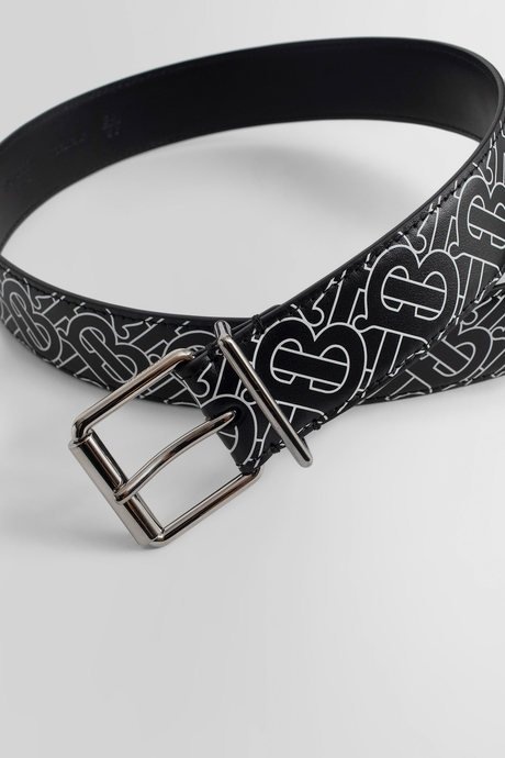 Burberry men's black and white monogram print belt - 4