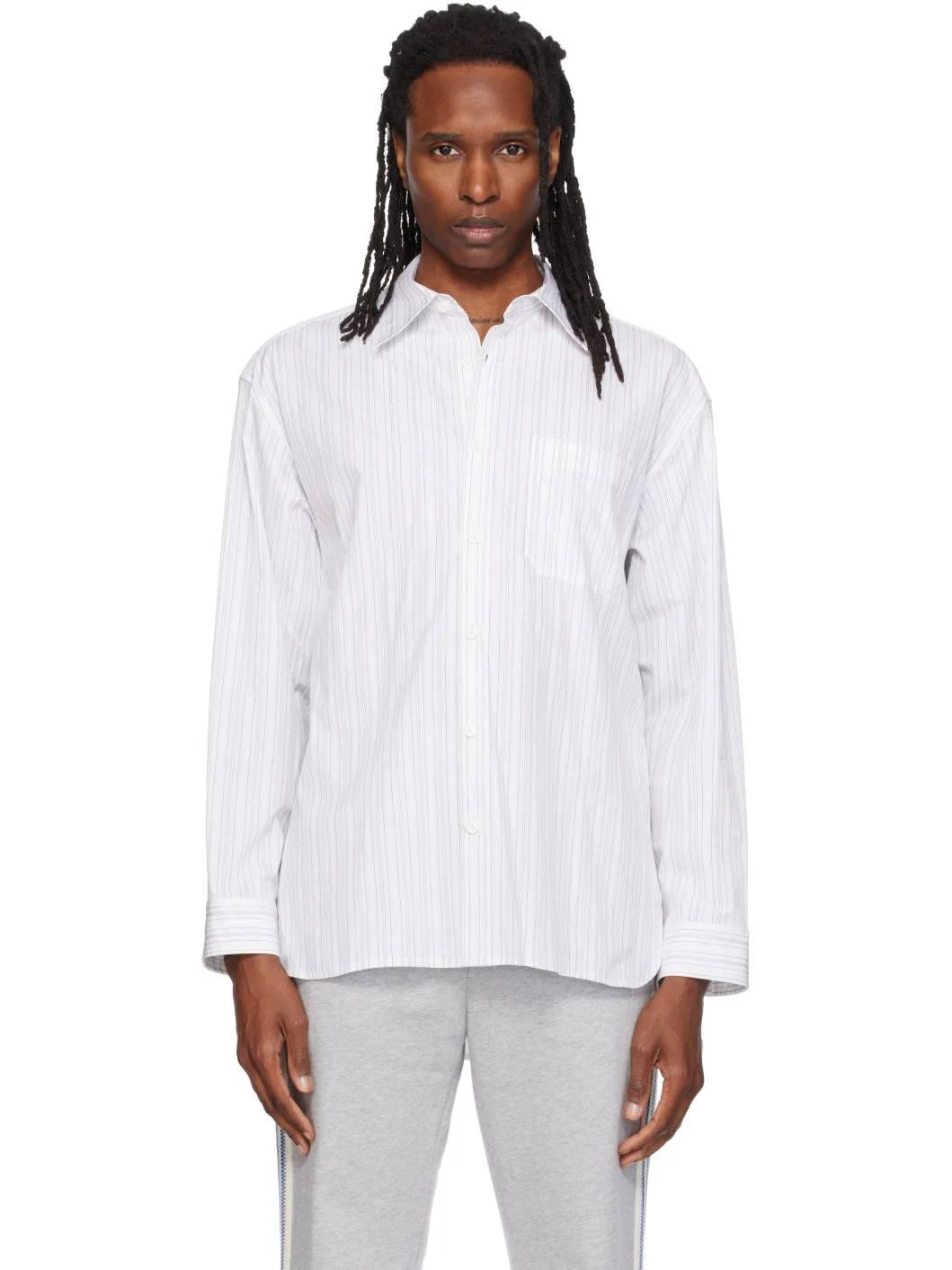 Whtie Semi-Over Striped Shirt - 1