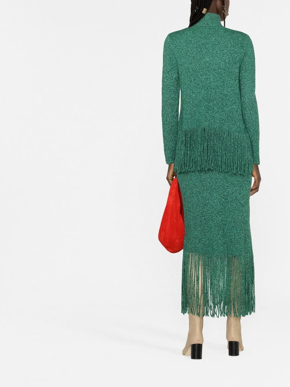 fringed-hem knitted skirt - 4