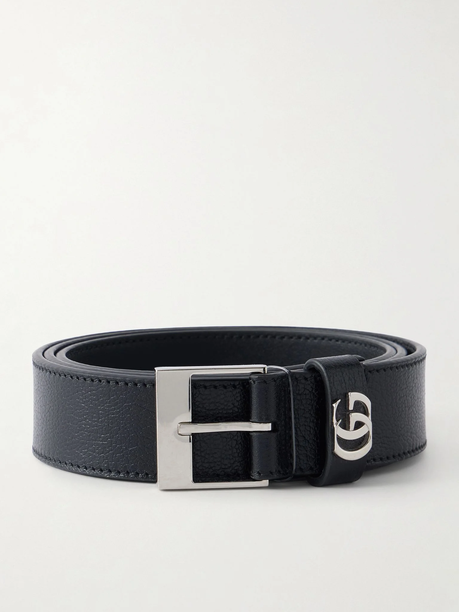 3cm GG-Embellished Leather Belt Black - 1