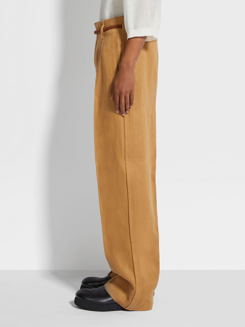 DARK BEIGE OASI LINO PANTS 4