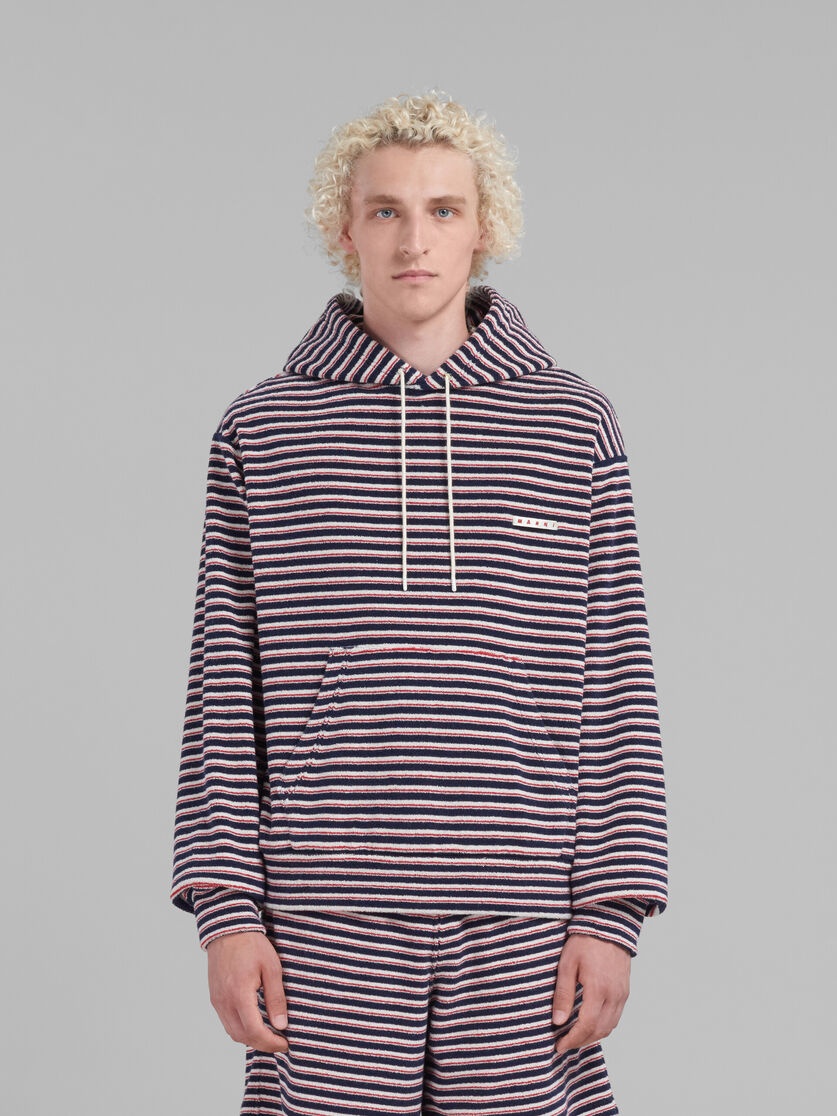 RED AND BLUE STRIPED TERRY HOODIE - 2