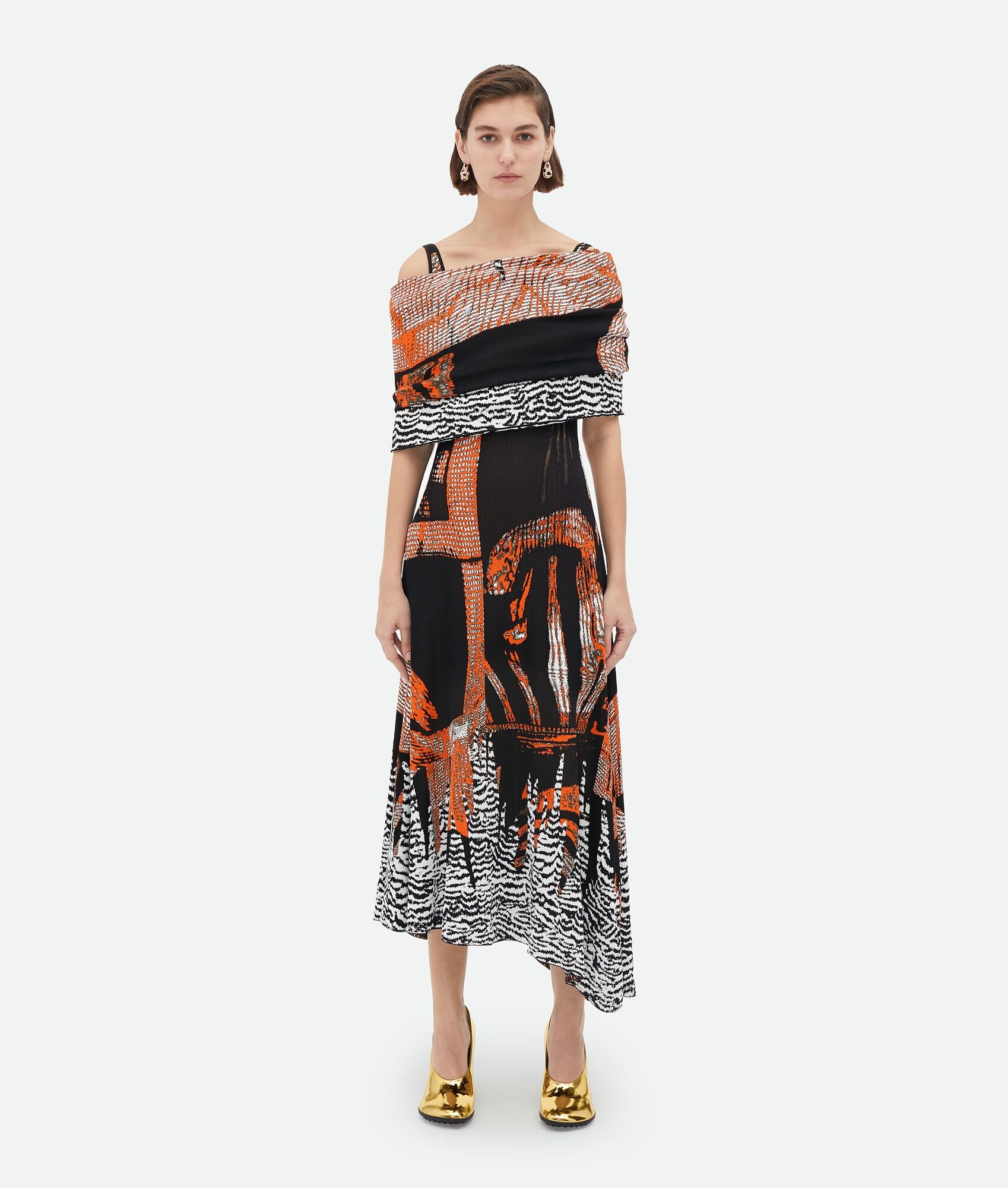 Graphic Viscose Jacquard Asymmetric Midi Dress - 5