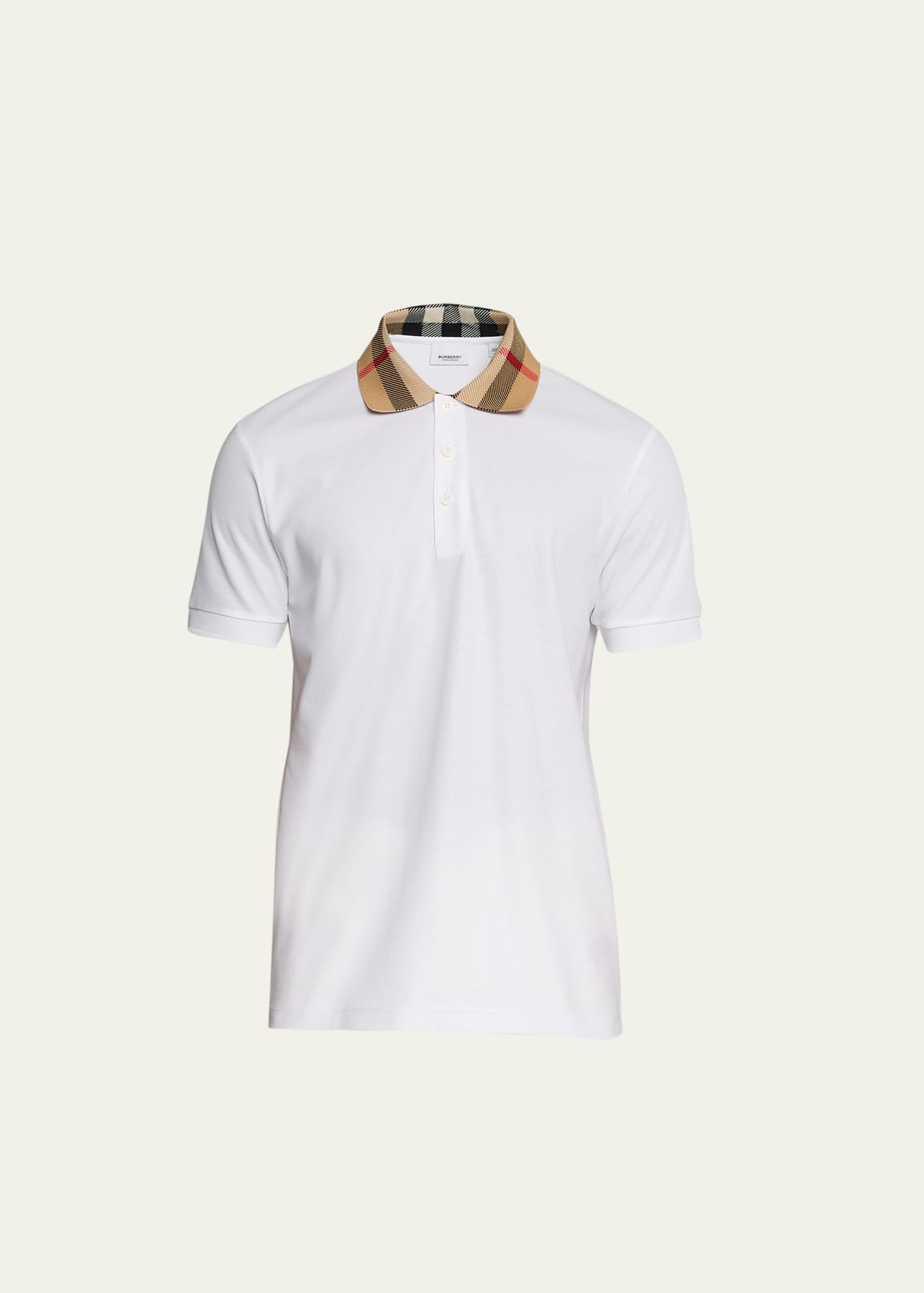 Men's Pique Polo Shirt with Check Collar - 1