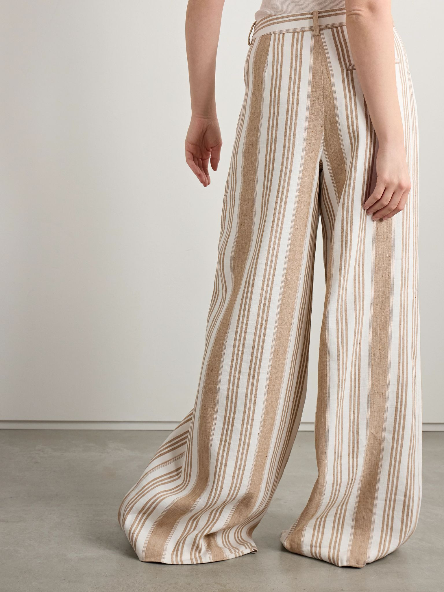 Demie striped linen and cotton-blend wide-leg pants Beige - 4