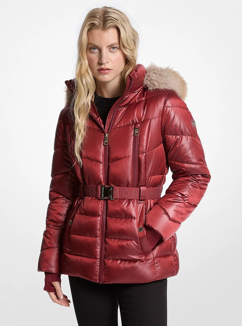 Faux Fur Trim Belted Puffer Jacket 1