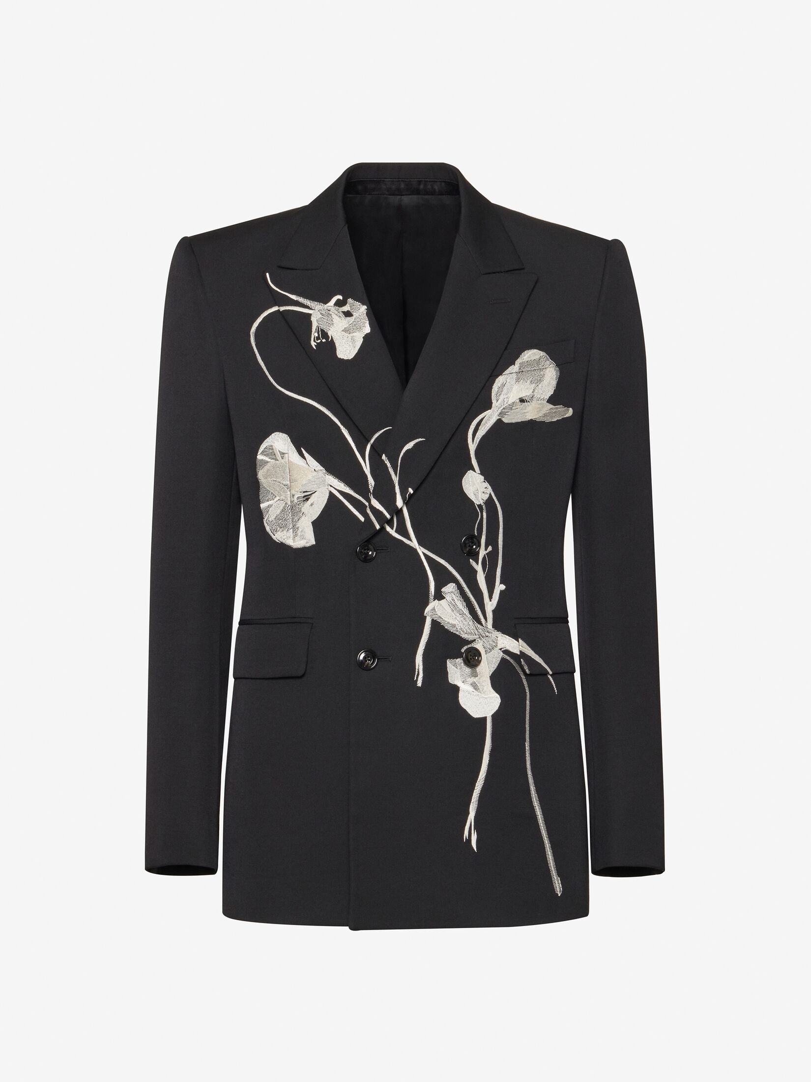 Men's Pressed Flower Double-breasted Jacket in Black - 1