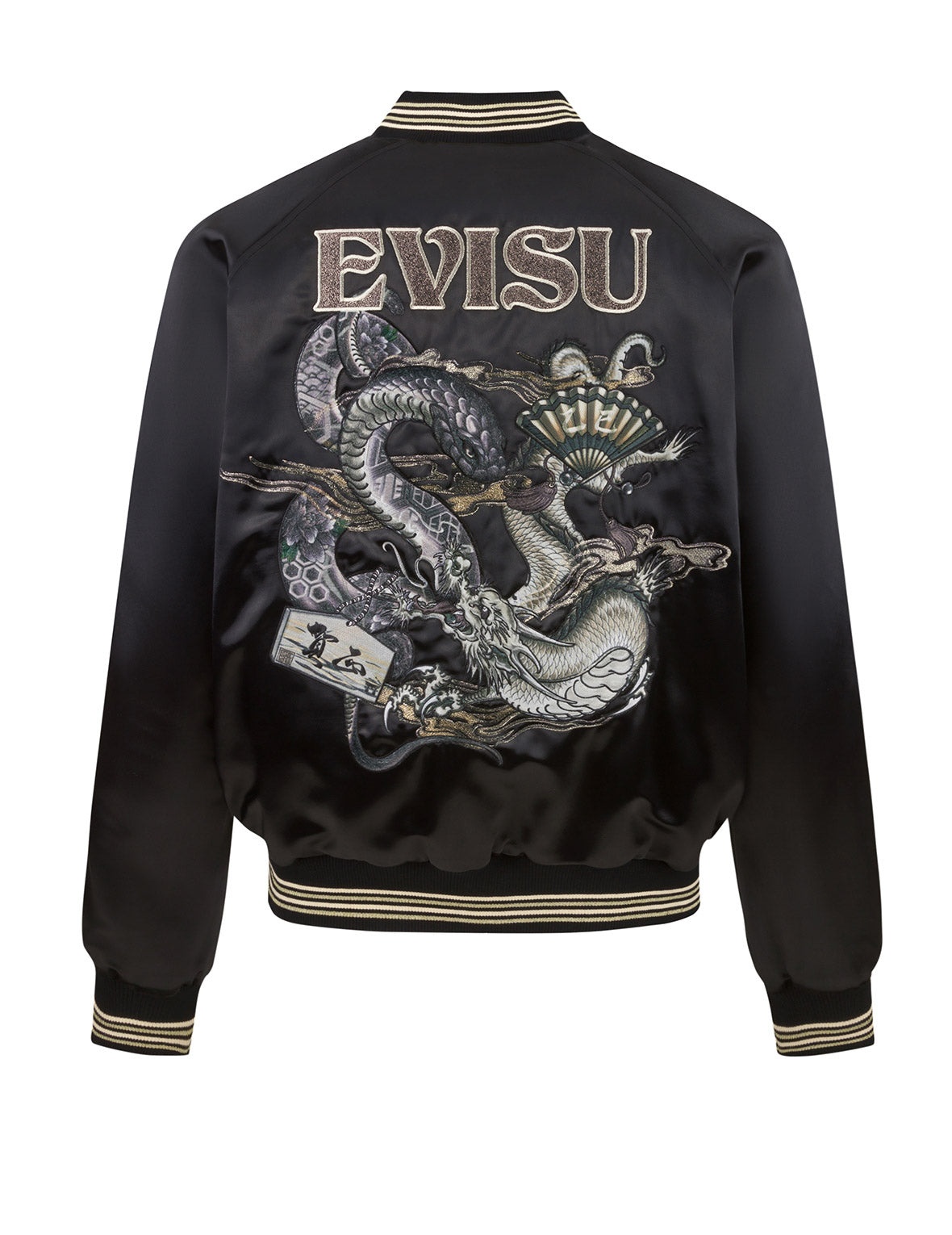 Soaring Snake Embroidery and Traditional Japanese Totem Prints Reversible Relax Fit Souvenir Jacket - 3