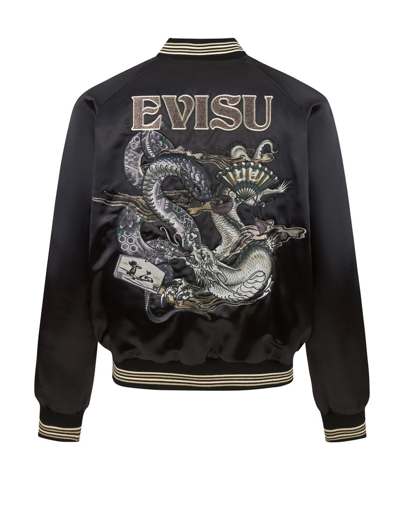 Soaring Snake Embroidery and Traditional Japanese Totem Prints Reversible Relax Fit Souvenir Jacket 3