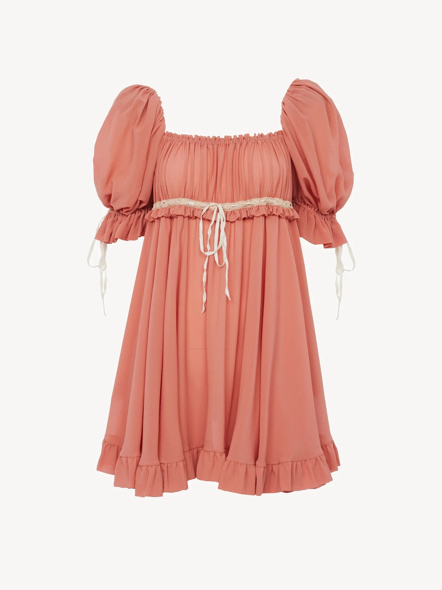 PUFF-SLEEVE MINI DRESS IN SILK GEORGETTE - 1