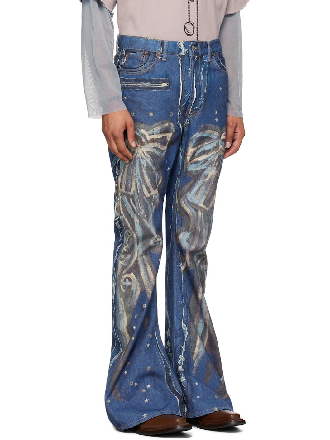 Blue Printed Jeans - 2