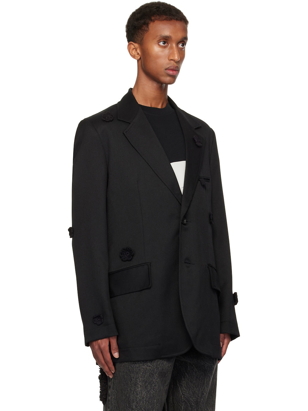 Black Daisy Oversized Blazer - 2