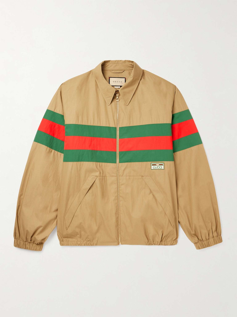Logo-Appliquéd Striped Shell-Trimmed Cotton Jacket 1