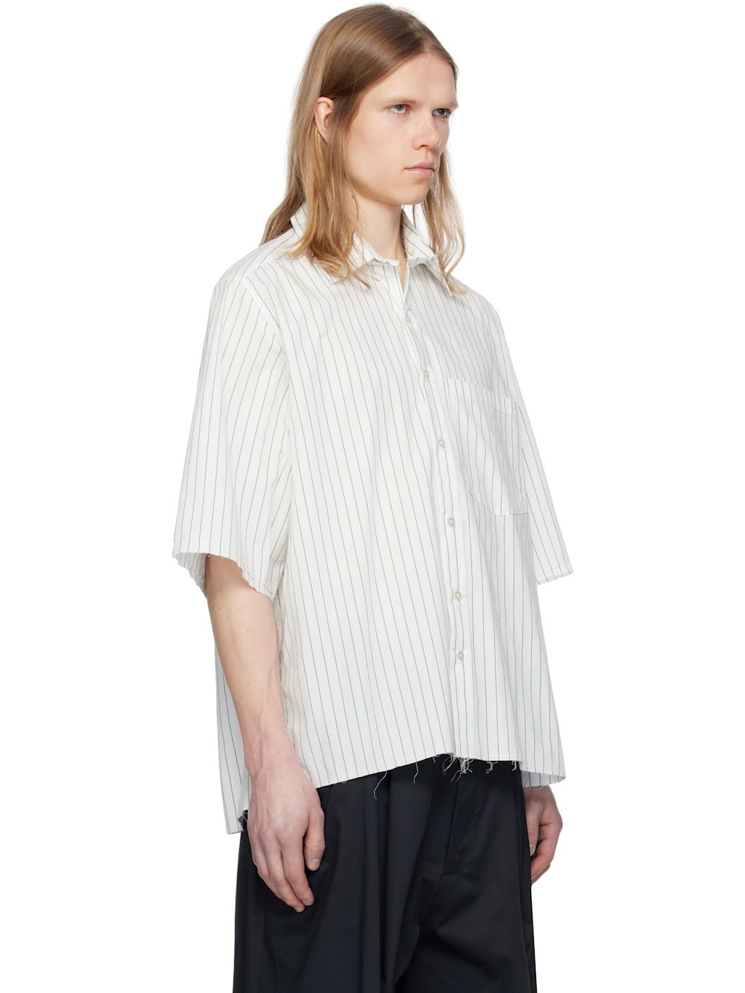 White & Green Striped Boxy Shirt - 2