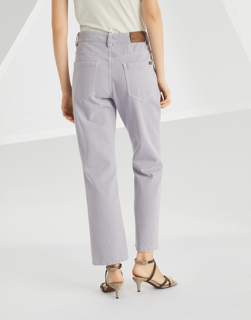 Brunello Cucinelli Dyed denim retro loose five-pocket trousers with monili outlook