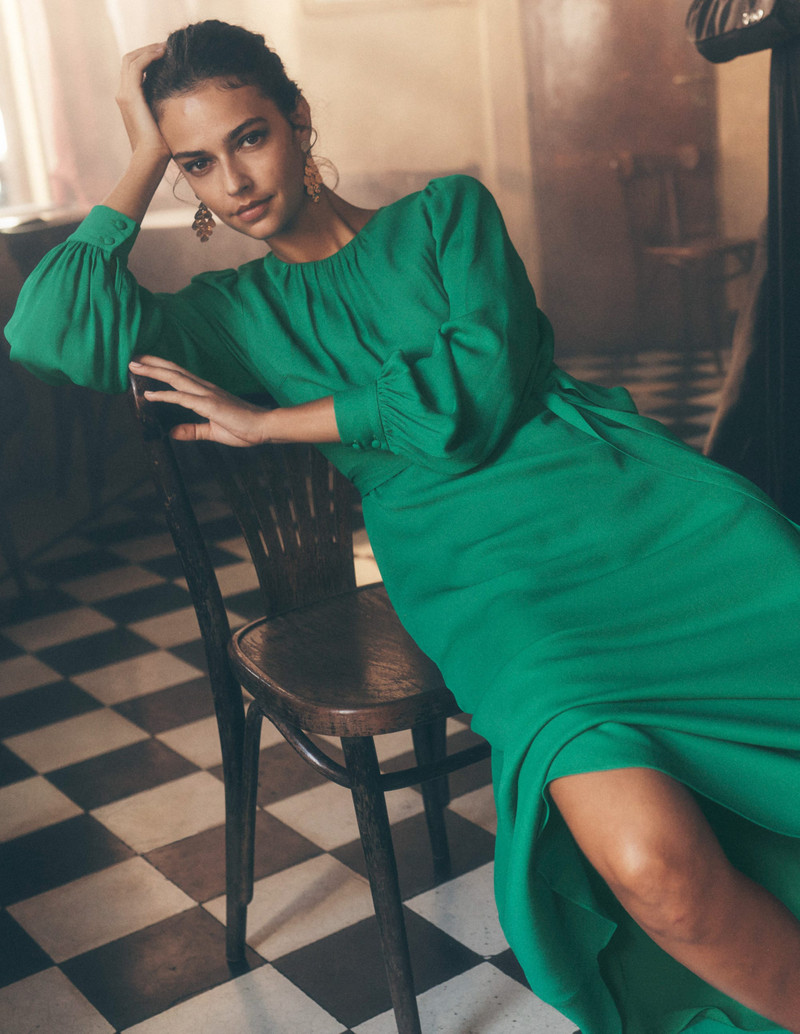 Blouson Sleeve Midi Dress-Rich Emerald 6