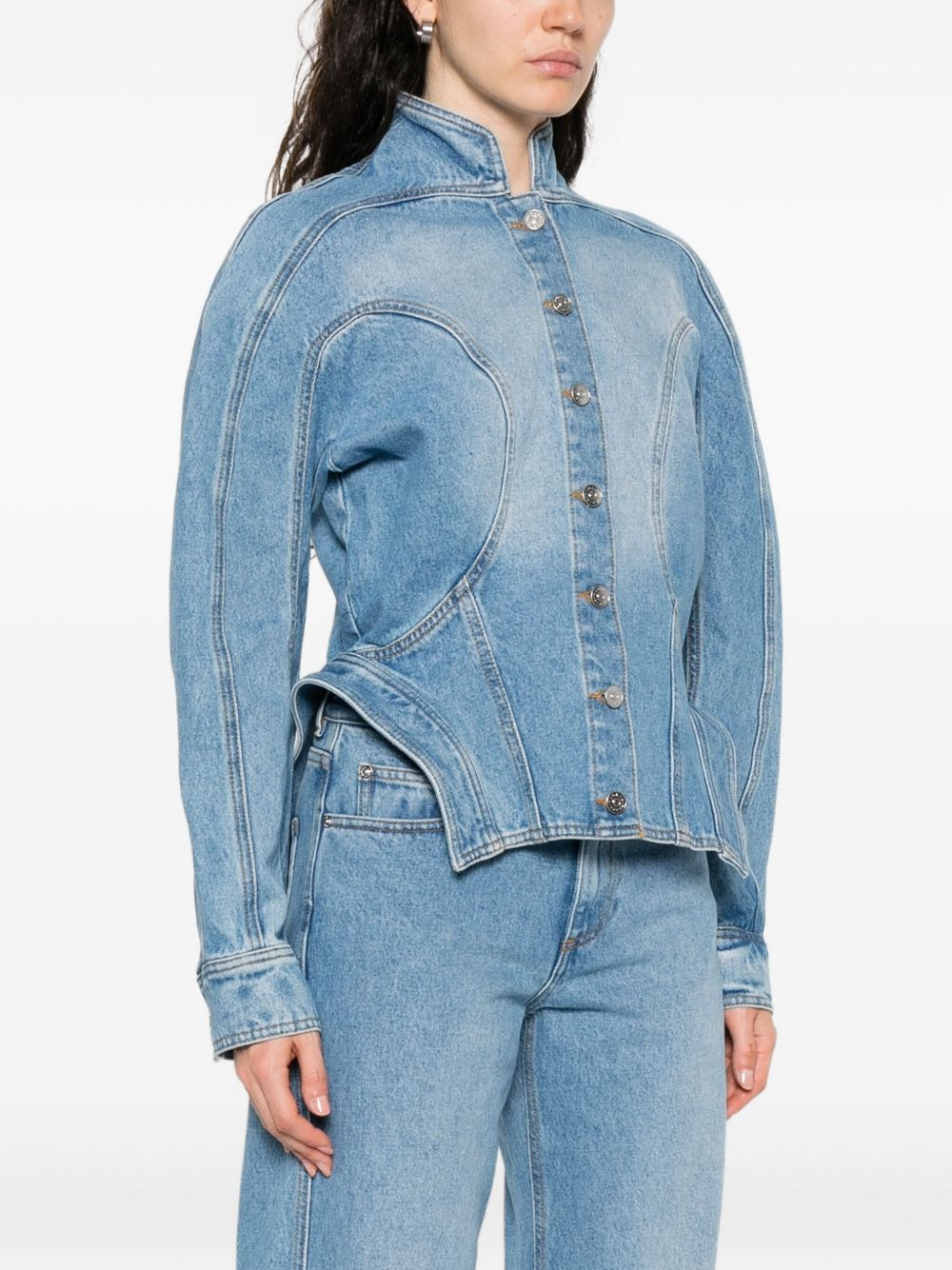 cinched button-fastening denim jacket - 3