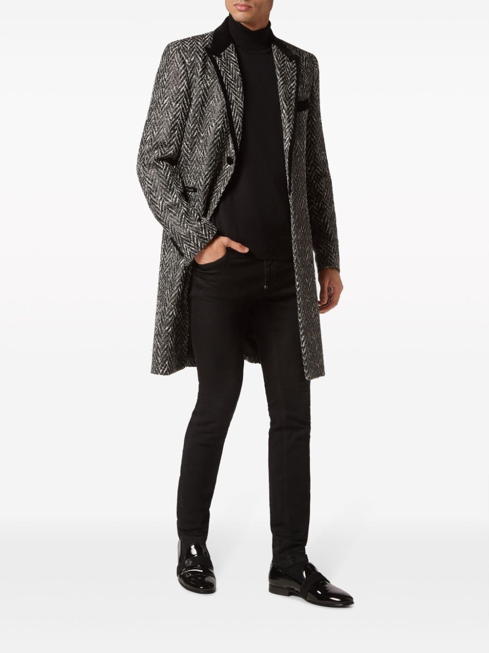 chevron-print single-breasted coat - 2