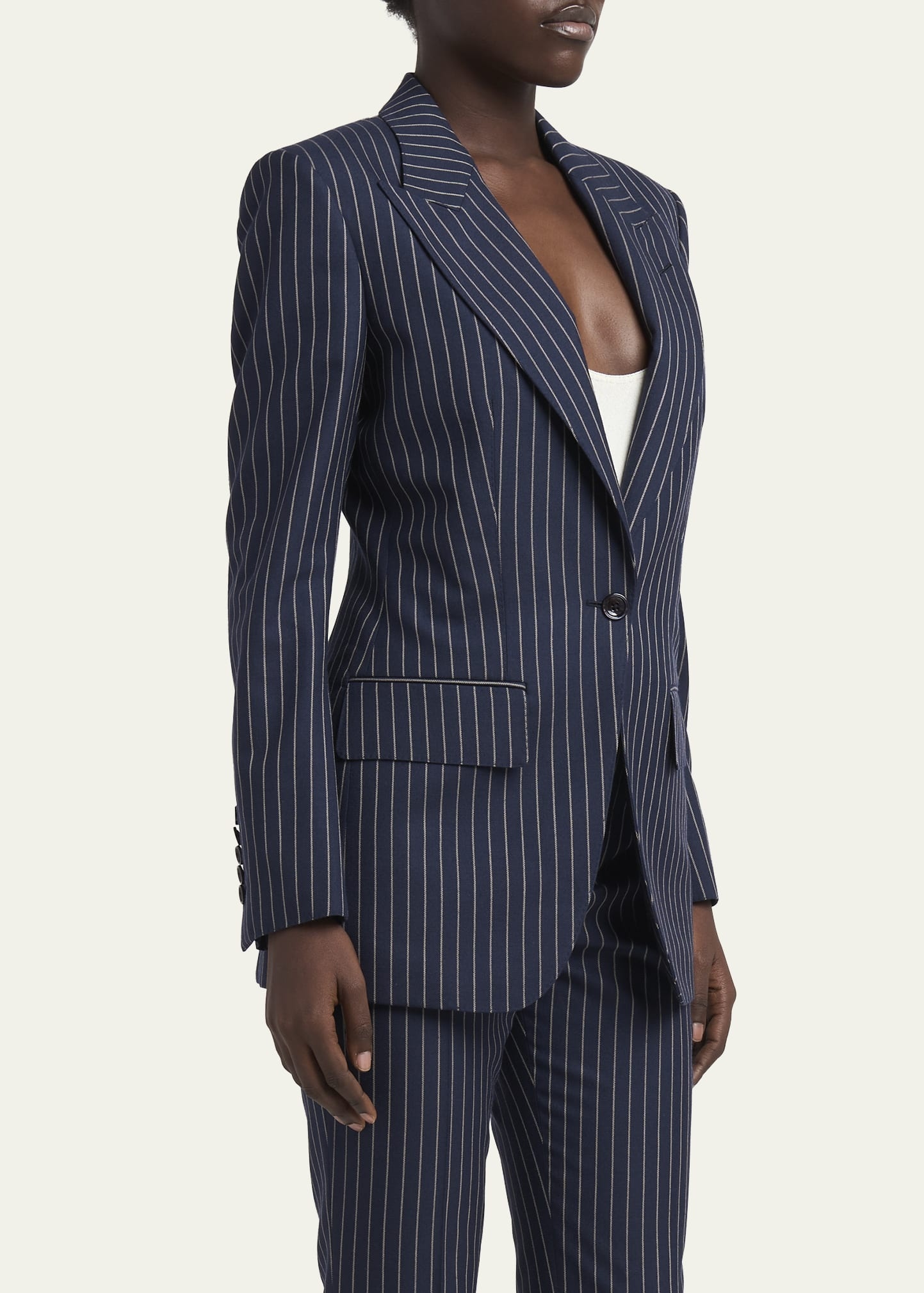 Pintstripe One-Button Wool Blazer - 4