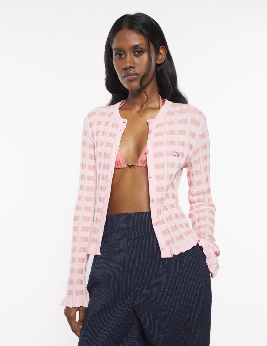 CHECKED RIBBED CARDIGAN - 3