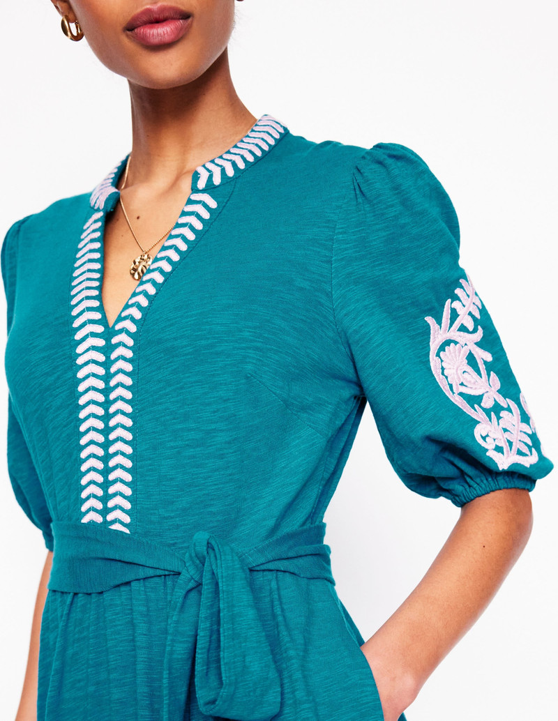 Amara Embroidered Jersey Dress-Deep Sea, Meadowsweet Pink 3
