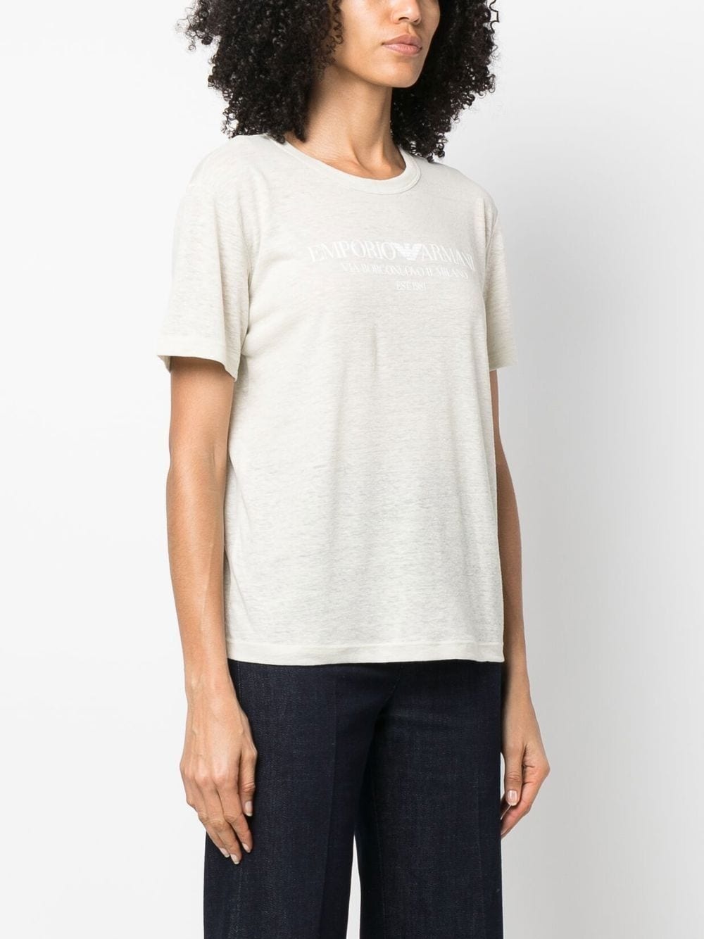 logo-print linen-blend T-shirt - 3