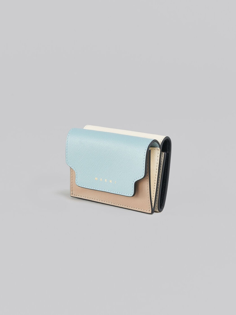 Marni LIGHT GREEN, BEIGE AND WHITE SAFFIANO LEATHER TRI-FOLD WALLET outlook