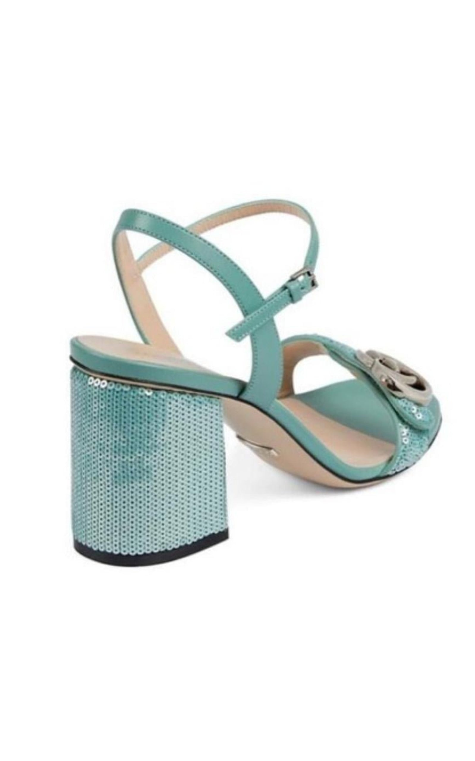 Green Sequin GG Marmont Mid Heeled Sandals - 5