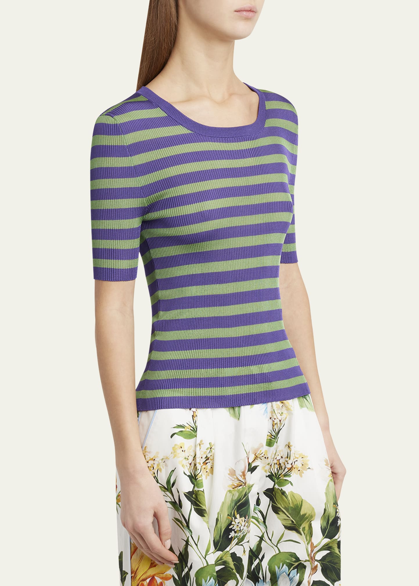 Striped Rib Short-Sleeve Top - 4