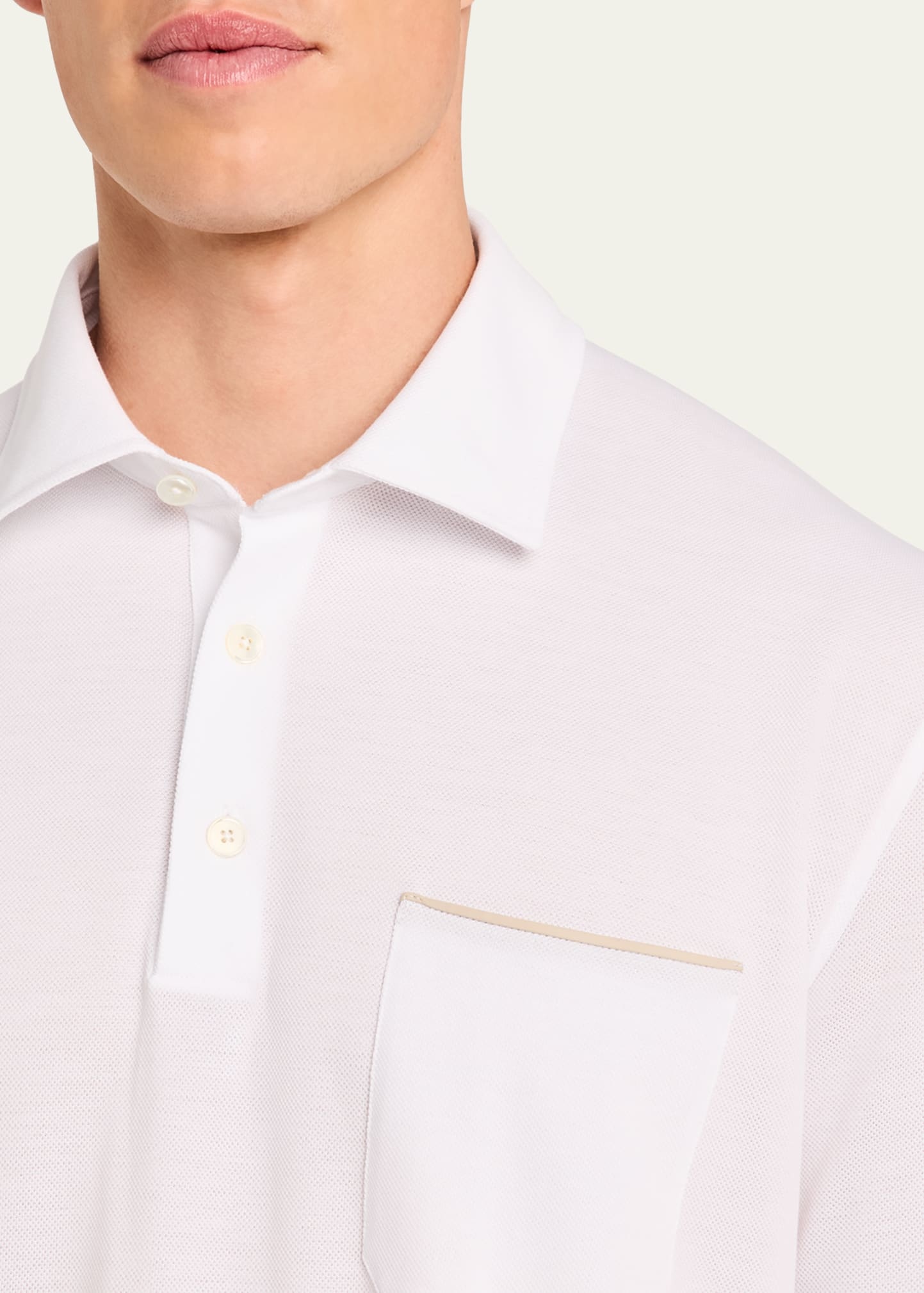 Men's Pique Polo Shirt with Leather-Trim Pocket - 5