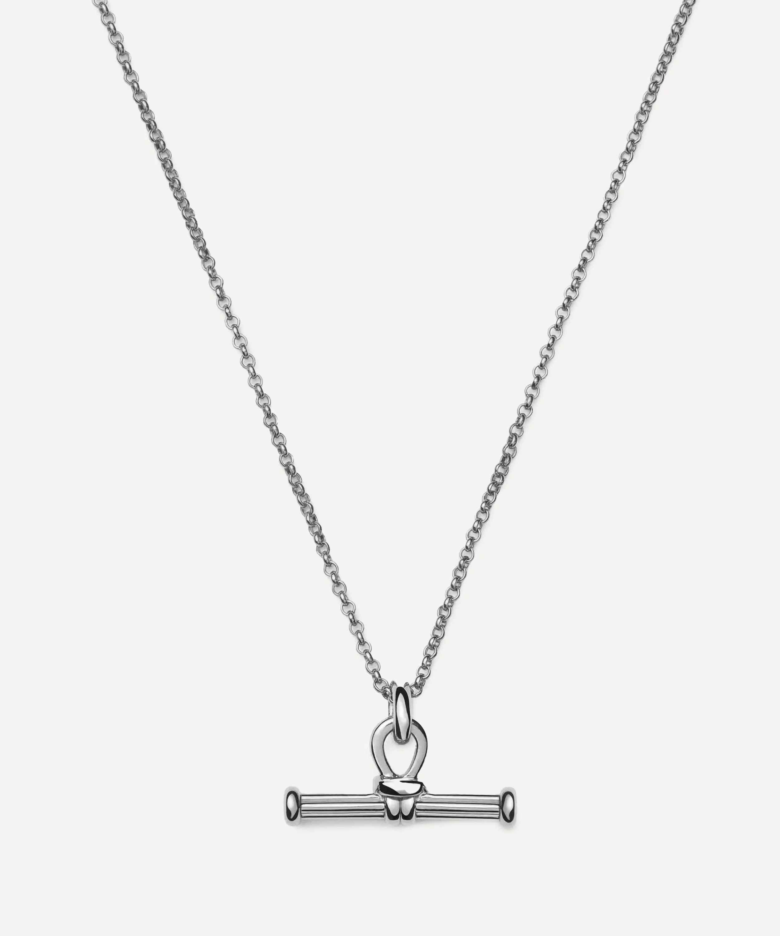 Rhodium-Plated Ridge T-Bar Pendant Necklace - 1