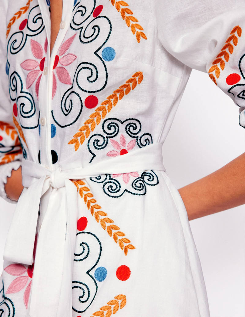 Ruby Linen Blend Shirt Dress-White Embroidery 5