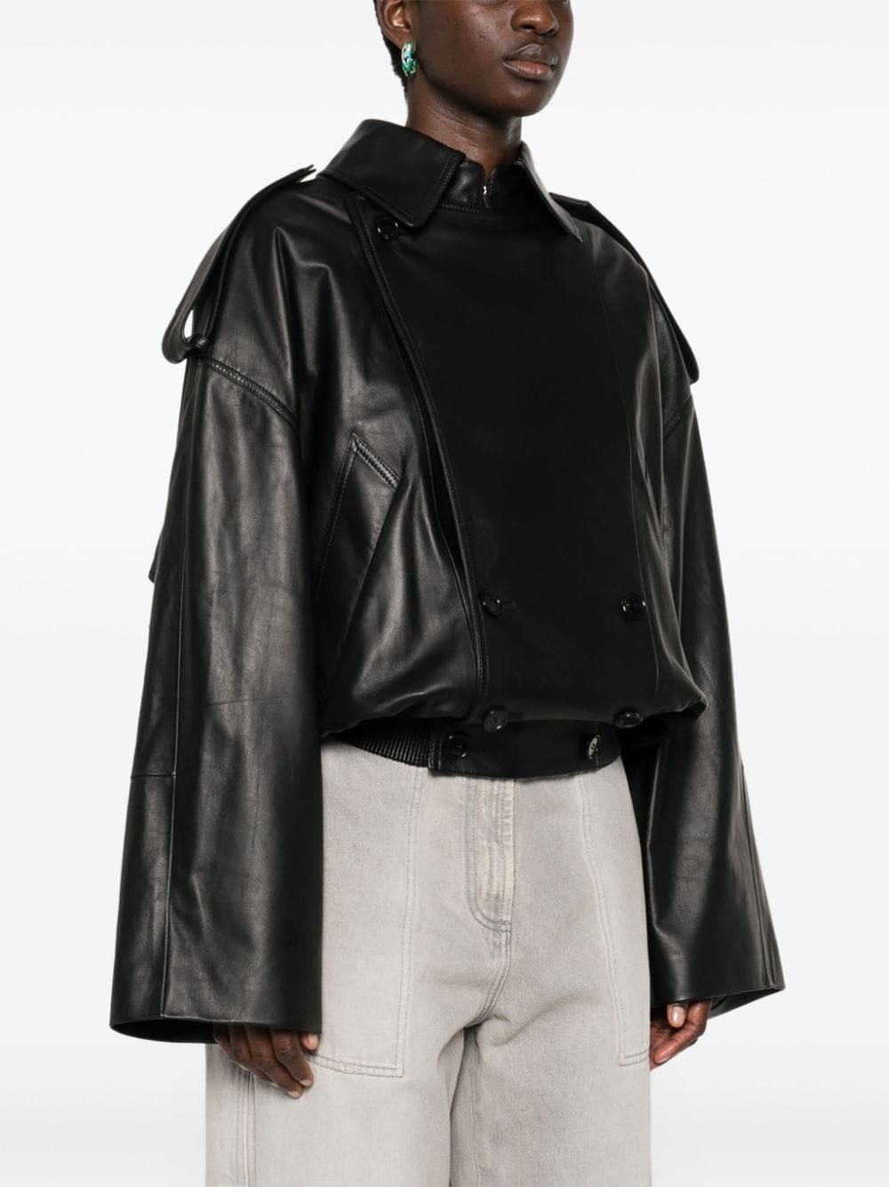 puffball-design lambskin jacket - 3