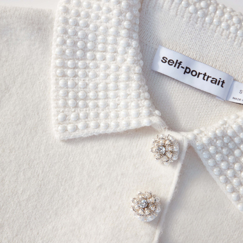 Cream Pearl Collar Alpaca Knit Top 5