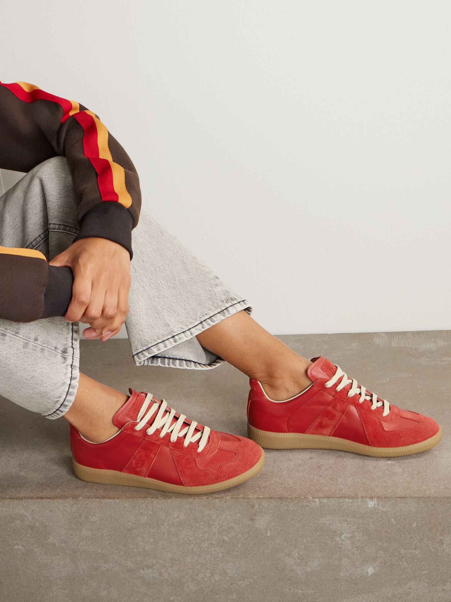 Replica leather and suede sneakers Red - 2