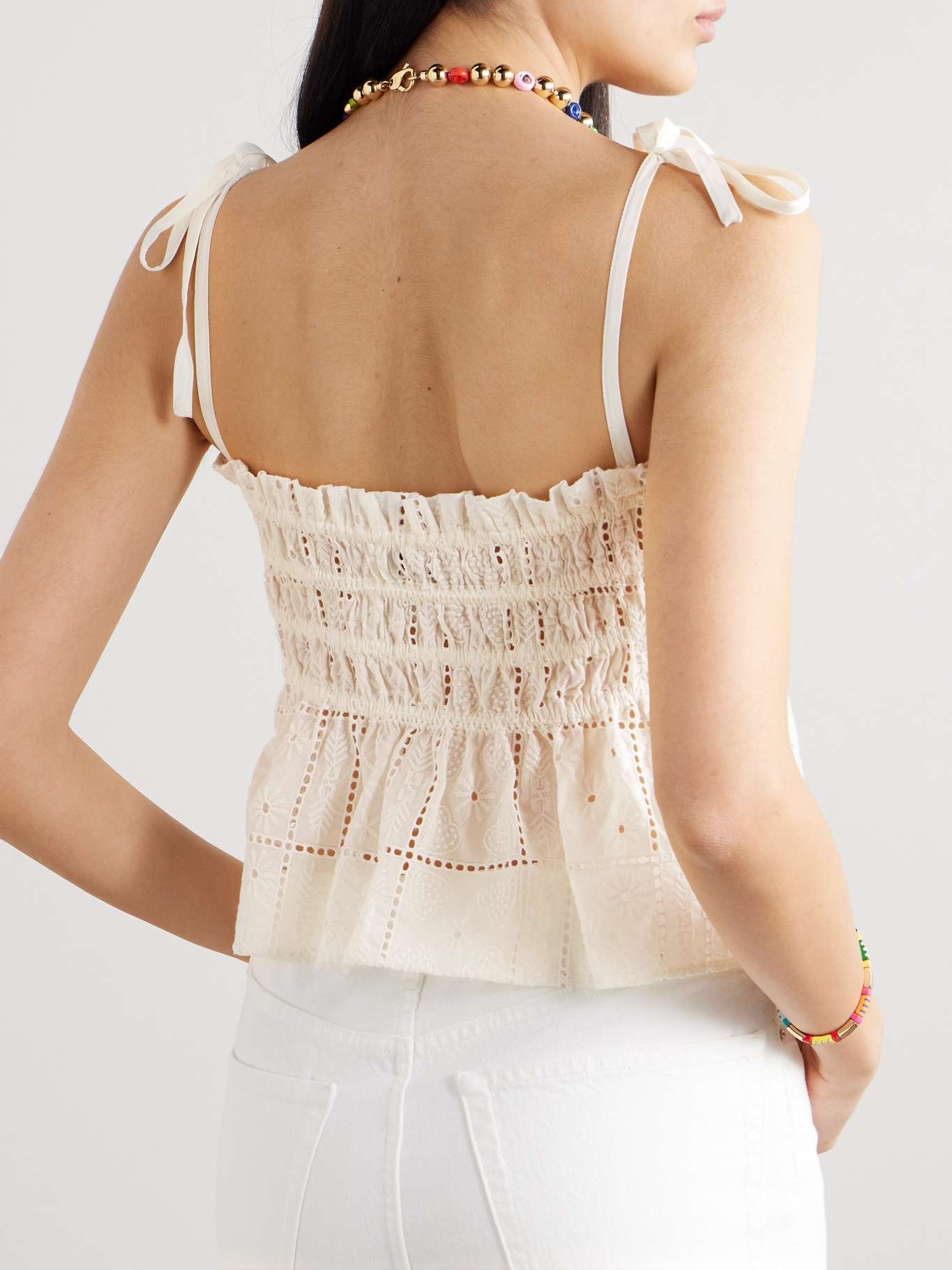 Shirred broderie anglaise organic cotton top - 3