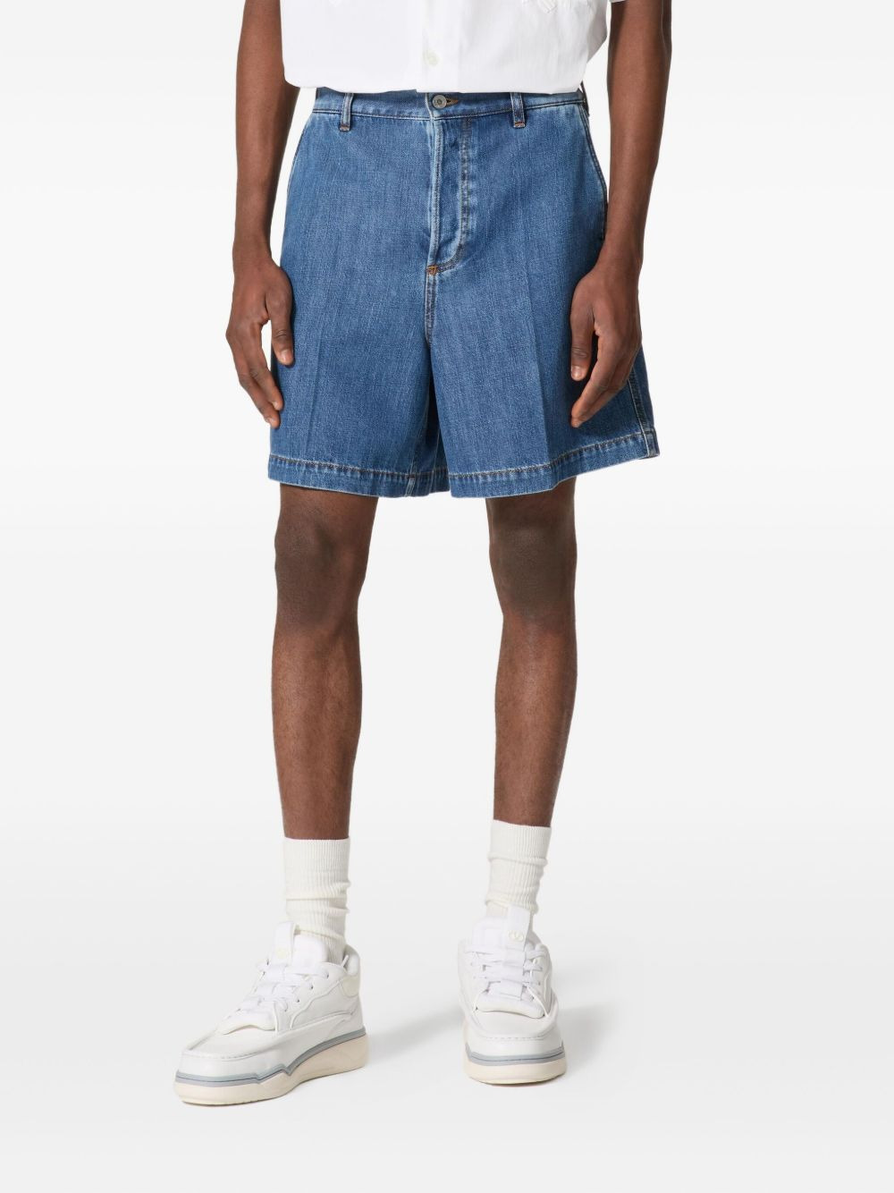 VGold detail denim shorts - 3