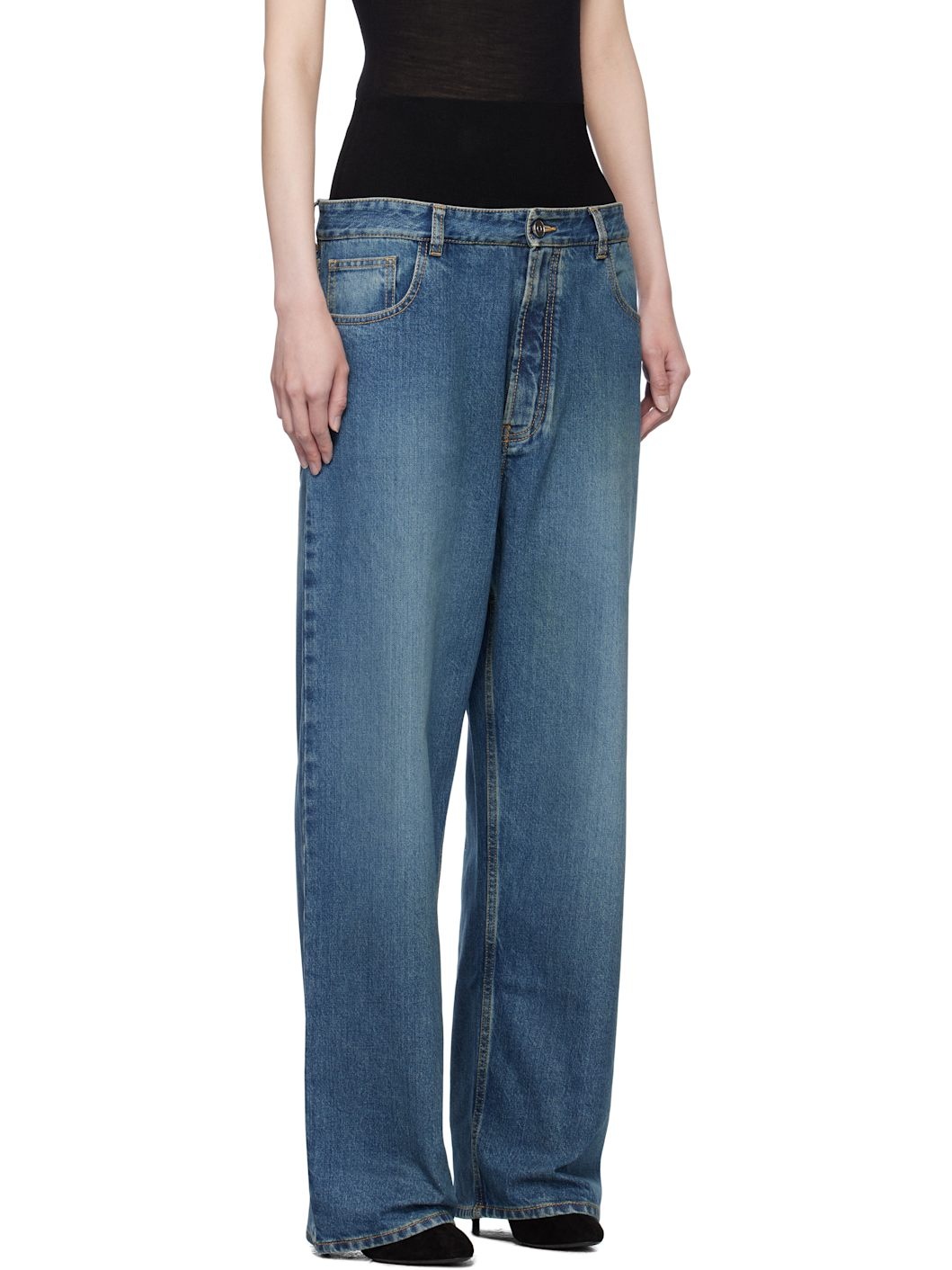 Blue Knit Band Jeans - 2