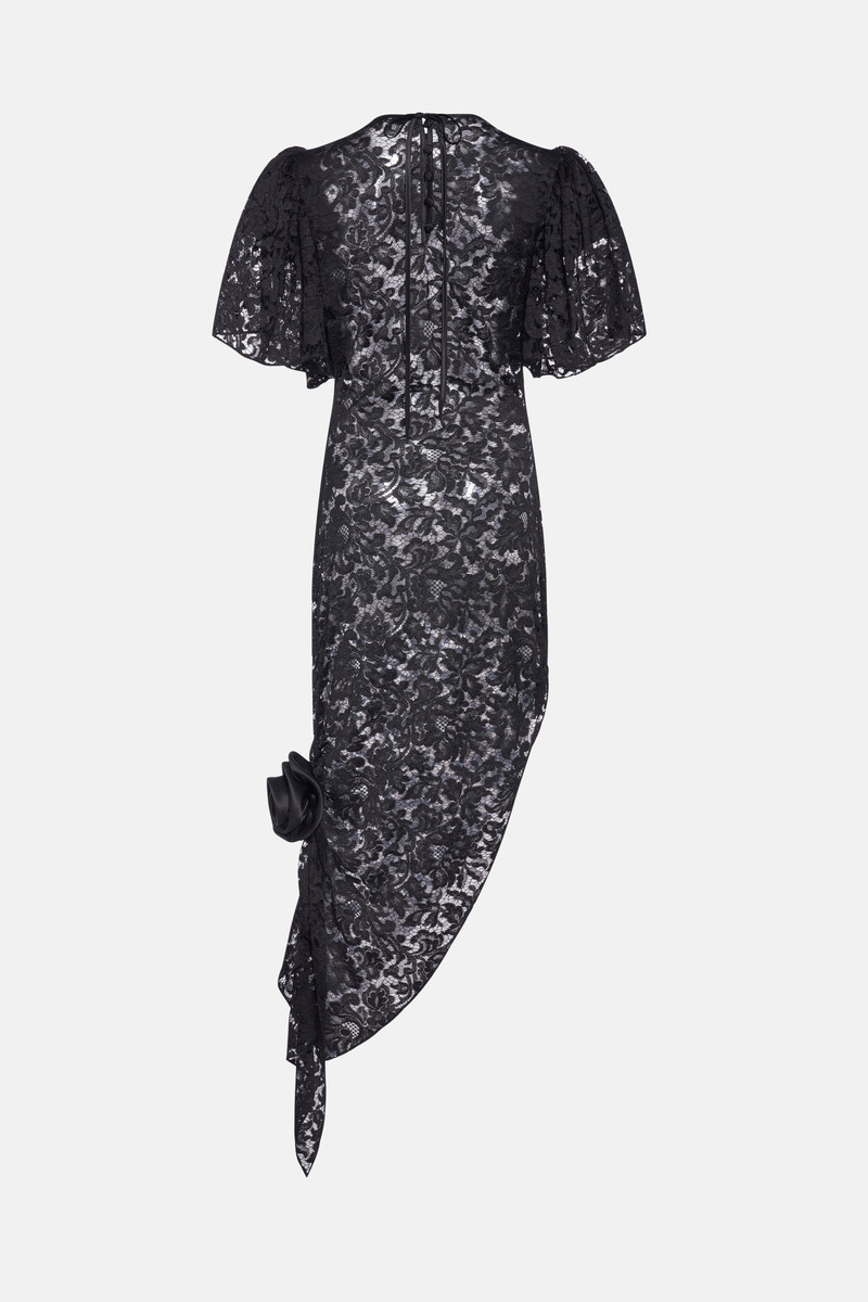 Alessandra Rich LACE DRESS WITH SPLIT AND ROSE - FABX3501 P4181 0900 |  REVERSIBLE