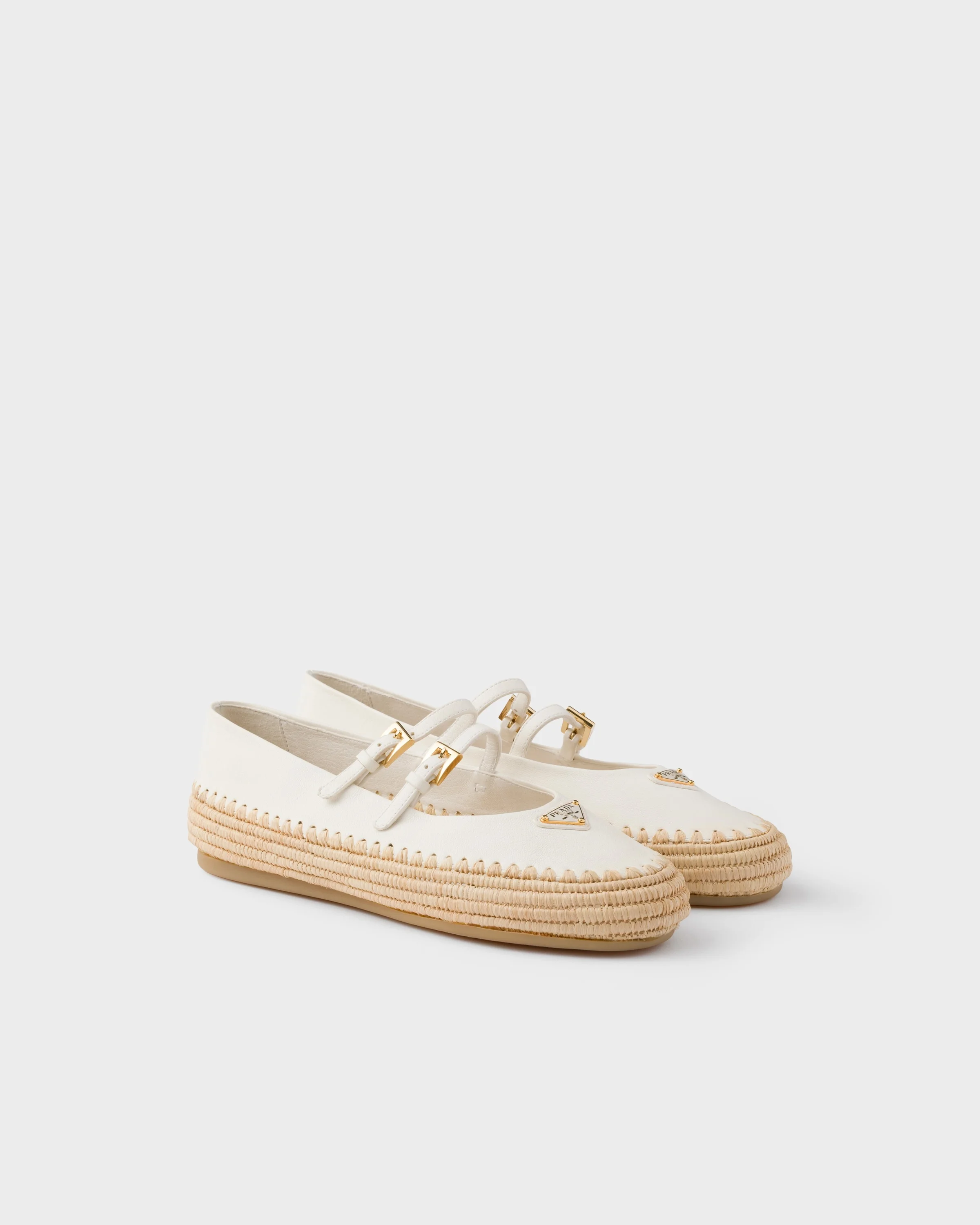 Nappa leather and raffia ballerinas - 1