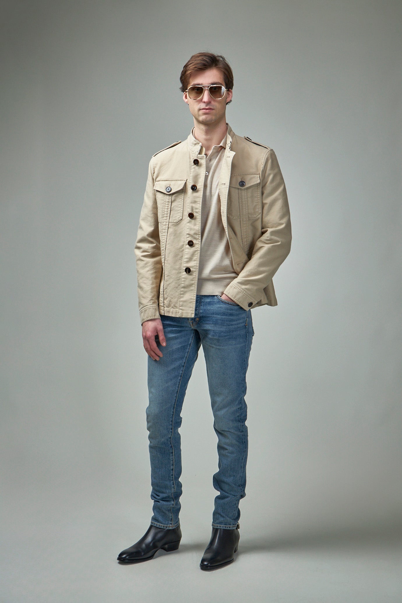 Brushed Cotton Satin Stand Collar Outershirt - 2