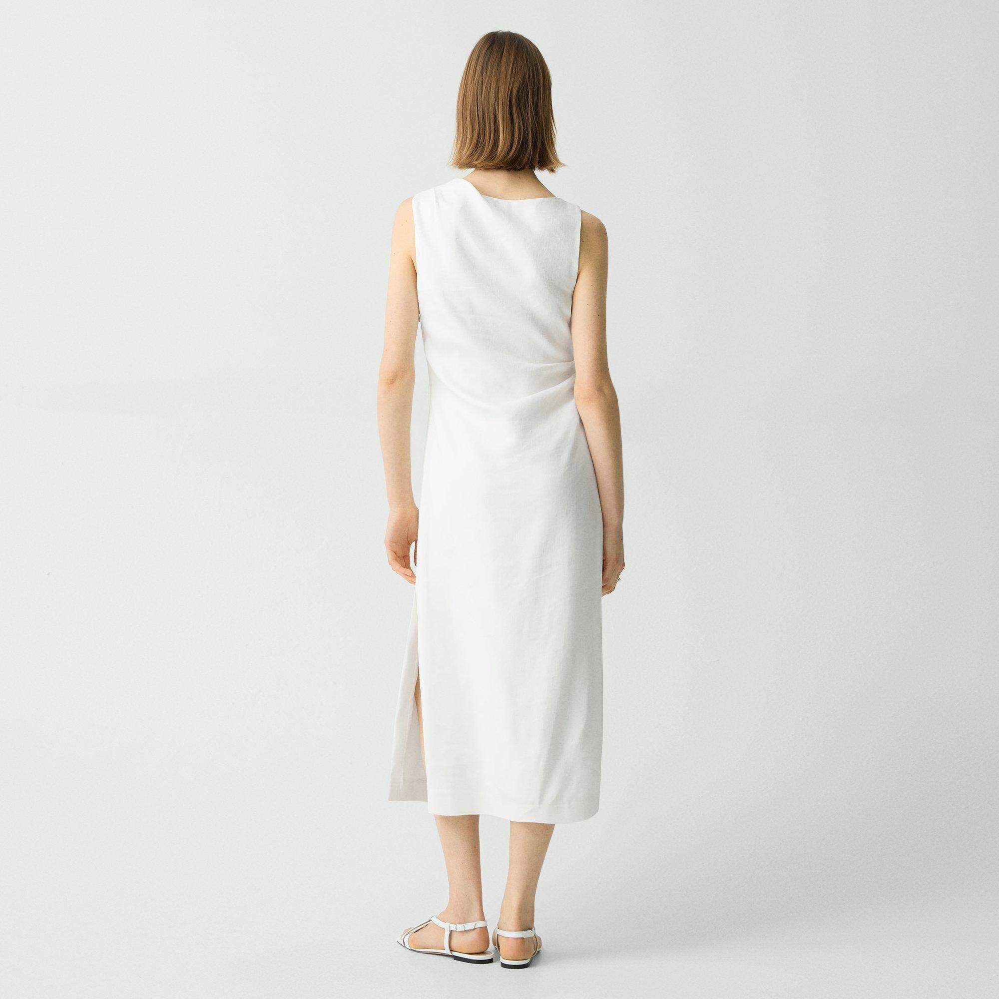 Draped Midi Dress in Linen-Viscose - 4