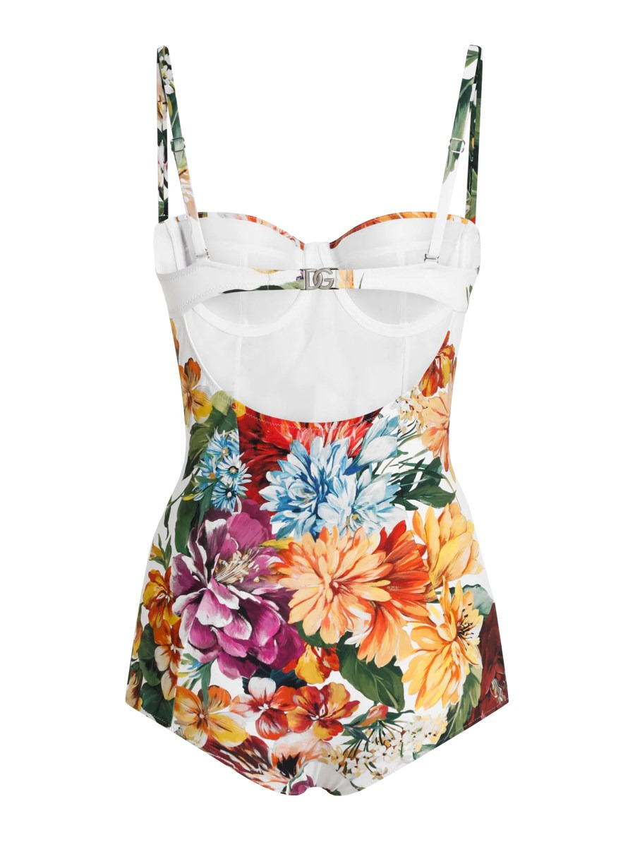 FLOWER PRINT PADDED BALCONETTE ONE PIECE SWIMSUIT - 2