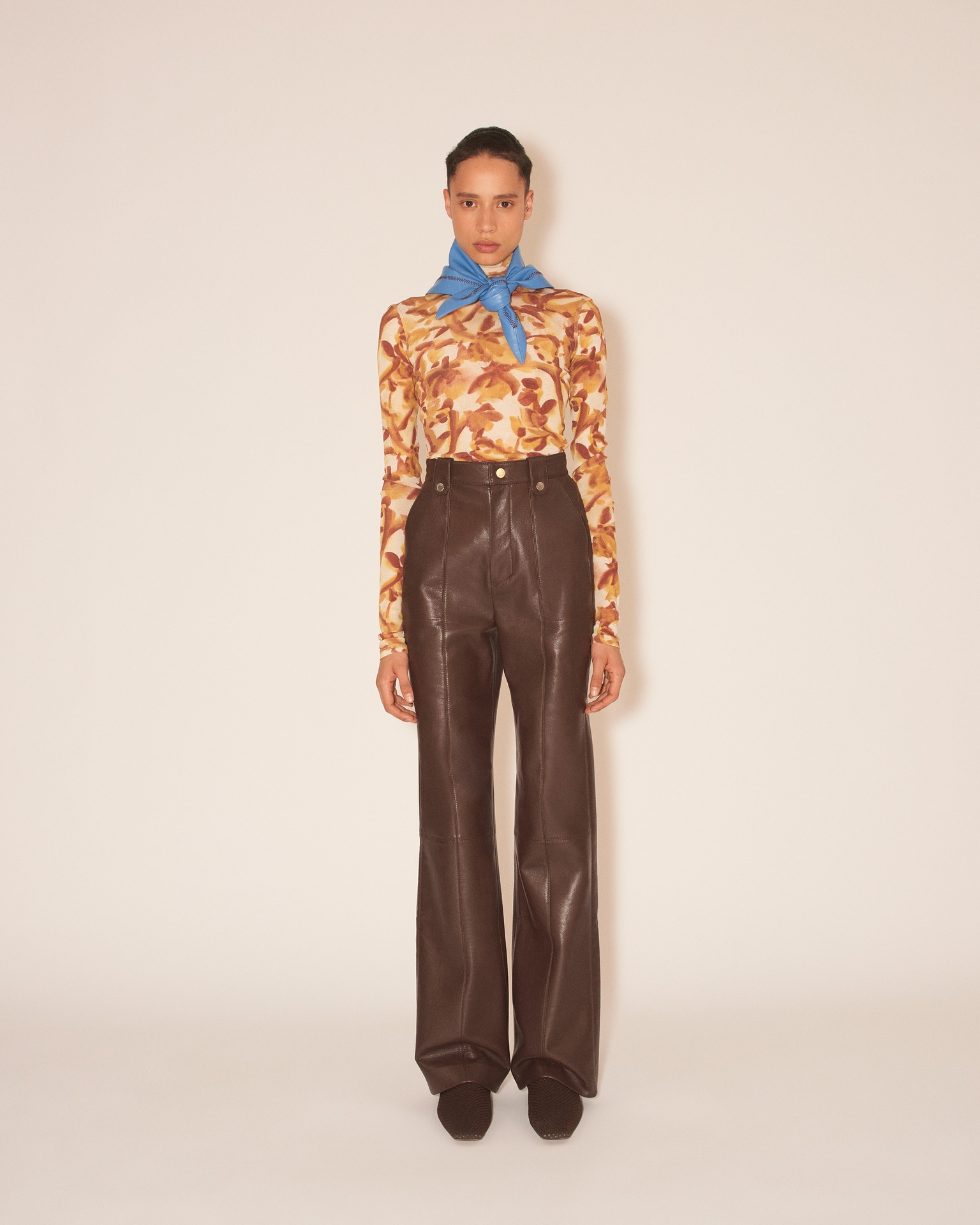 ZELDA - Straight leg regenerated leather cargo style trousers - Dark brown - 3