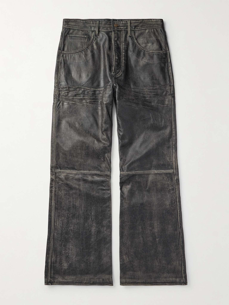 2021 Sanding Straight-Leg Panelled Distressed Leather Trousers 1