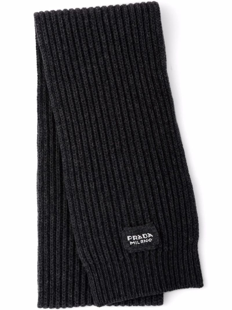 logo-patch knitted scarf - 1