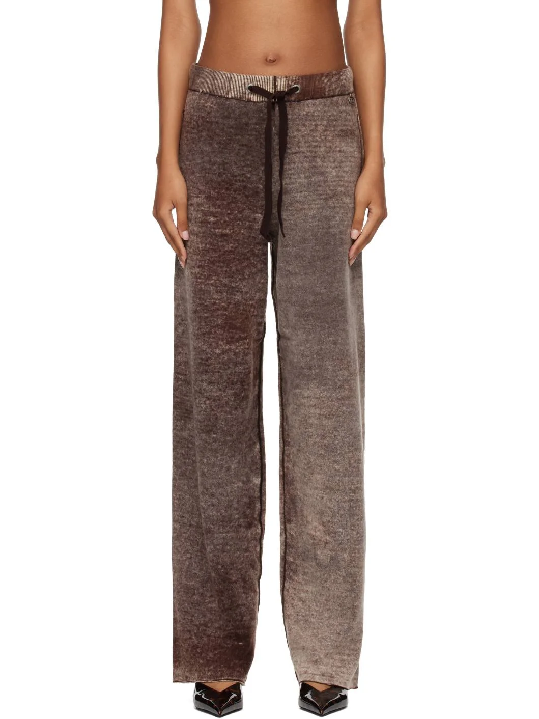 Brown Reverse-Print Knitted Wool Track Pants - 1